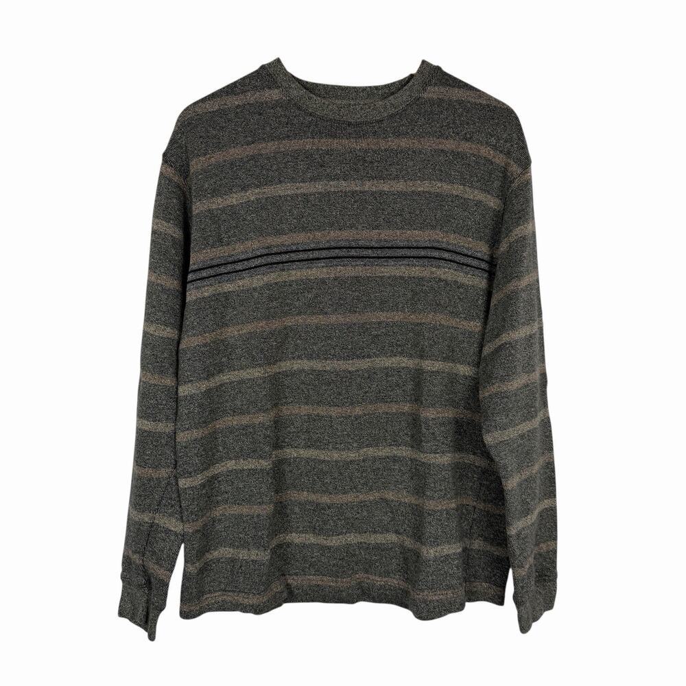 Naturalife Mens Striped 100% Cotton Gray Sweater Size Medium Sweatshirt Casual